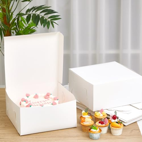 Ireer 50 Pack White Cake Boxes 12 x 12 x 5 Inch Cake Transport Container - size: 12 x 12 x 5 Inch
