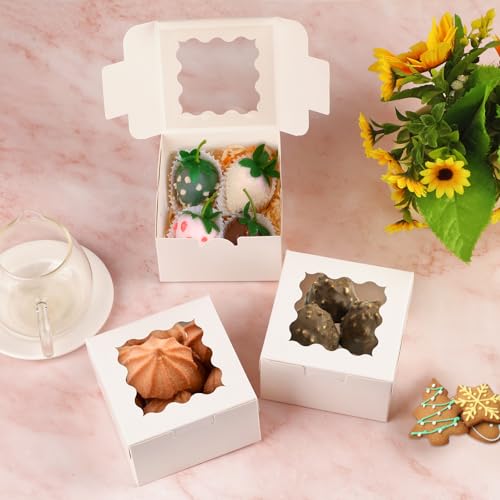 WINKIO Cookie Boxes with Window, Small Bakery Boxes for Dessert Pastry - color: white