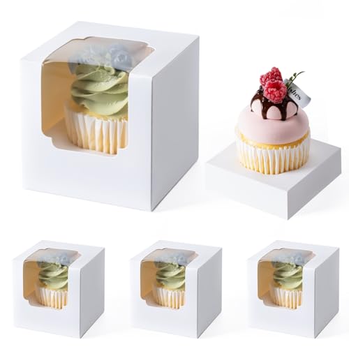 Hoewina 28 PCS Cupcake Boxes, Individual Cupcake Containers with Window - color: White