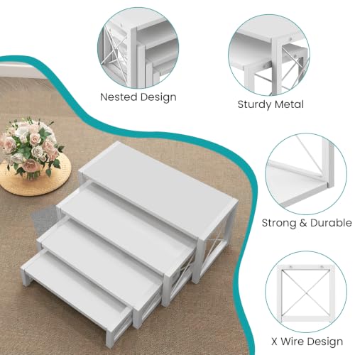 ELITEROO Tiered Display Stand, Wooden 4 Tier Display Risers, Nesting Cupcake Stand for Dessert, Food, Cupcake, Collectibles, Buffet Table, and Market Vendor Events Retail Shelf Organizer, White - color: 4 Tier, White