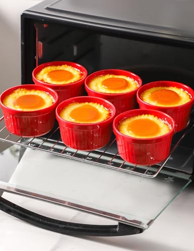 8 oz Ramekins Oven Safe Set of 6, Souffle Dish Baking Bowls, Custard Dessert Cups for Pudding Yogurt Ice Cream, Ceramic Ramiken Bowl, Red - color: Red