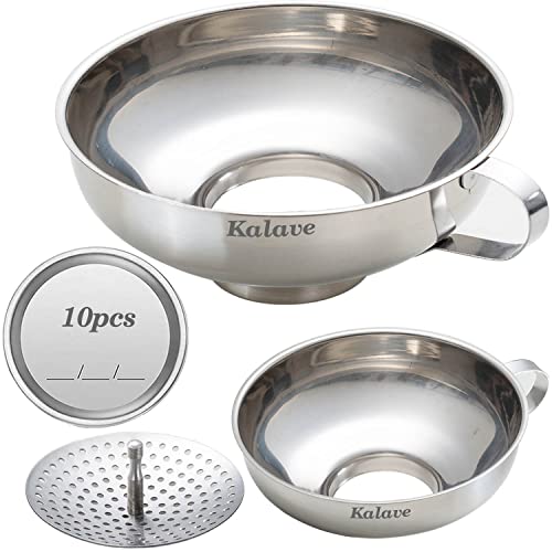 Kalave Canning Funnel, Food Grade Stainless Steel Canning Funnels with Strainer, Wide Mouth Funnels for Kitchen Use, Canning Supplies Kit for Wide and Regular Mason Jars - 3 Pack (Small and Large) - size: 5.6x2.1+ 4.2x1.4 Inch Mouth