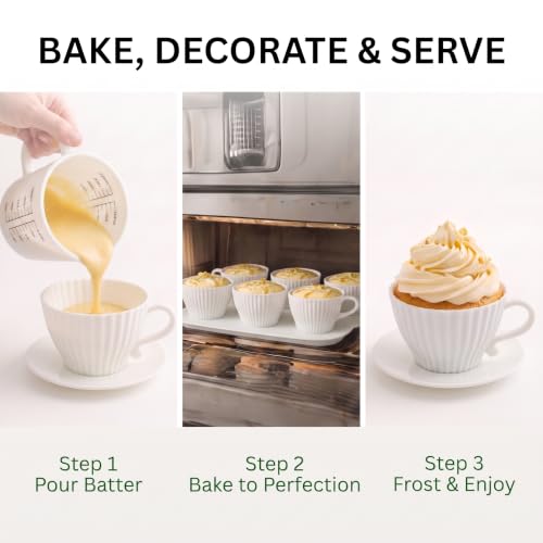 Evelots 12-Piece Silicone Teacup Cupcake Molds, 6 Cups & Saucers, BPA-Free - color: White, size: 12 Piece Set