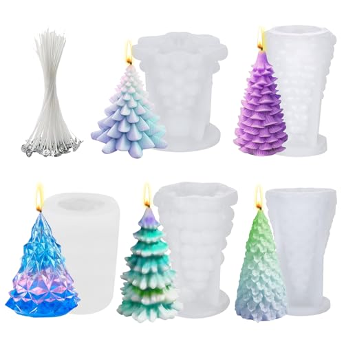 5PCS 3D Christmas Tree Silicone Candle Soap Epoxy Resin Wax Mold - color: 5PCS Christmas Tree Mold
