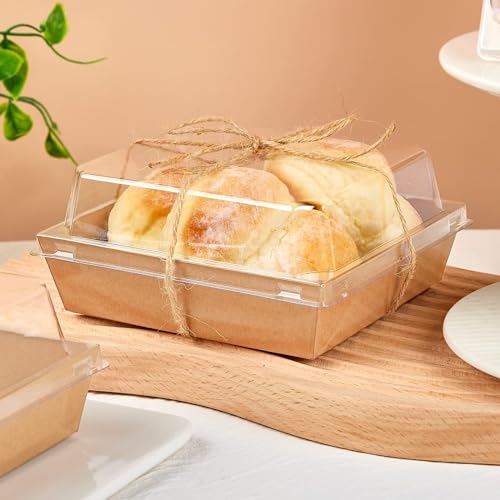 ZORRITA 100 Pack 5 Inch Paper Charcuterie Boxes with Clear Lids, Brown - color: Brown