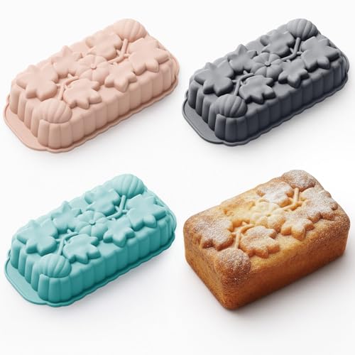 Vesici 3 Pcs Fall Thanksgiving Silicone Loaf Pans, Pumpkin Bread, 6-cup