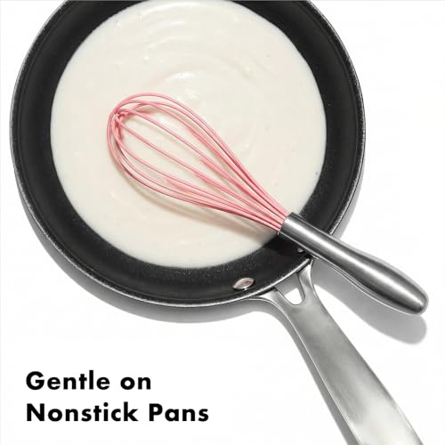 OYV 10-Inch Pink Silicone Whisk, Non-Scratch, 18/10 Stainless Steel Handle - size: 10 inch pink