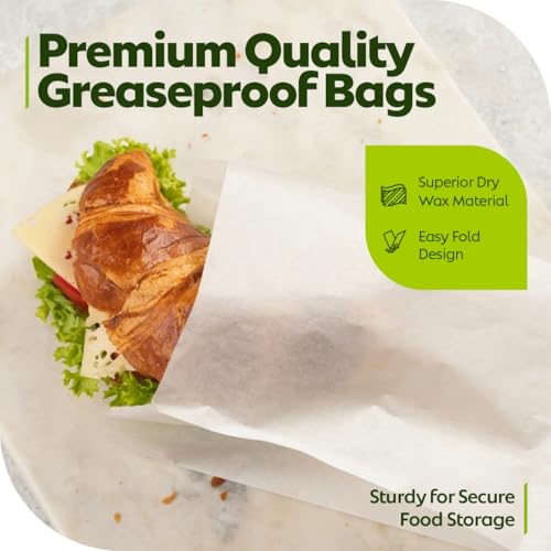 Grease Resistant - Dry Waxed Gusseted Paper Sandwich Bags - Danish White Paper Bag (1000Pcs/Pack) (6 x 2 x 9)