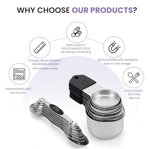 Magnetic Measuring Cups and Spoons Set-Heavy Duty 304 Stainless Steel - color: Black