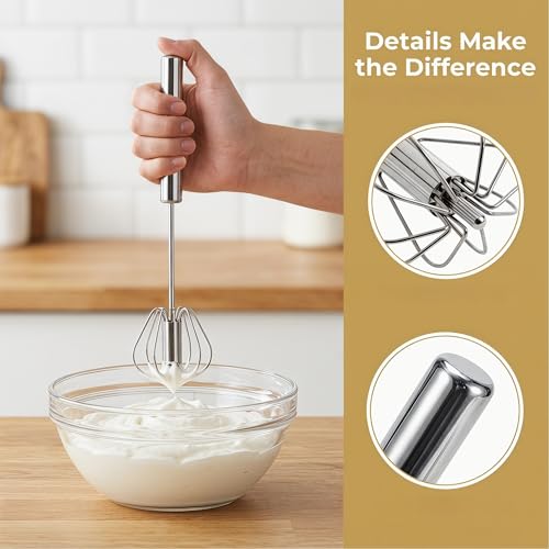 Semi-Automatic Whisk,Stainless Steel Egg Whisk,Premium Stainless Steel Mixer for Kitchen Cooking,ldeal Egg Beater All Purpose Stirrer (10 inch)