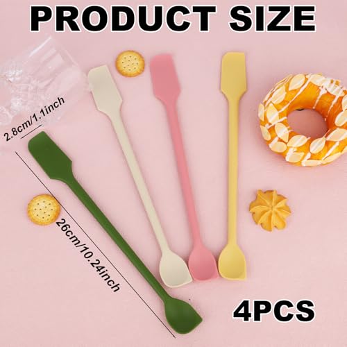 4pcs Mini Silicone Spatulas Set, Dual Sided Multifunctional Small Kitchen Scraper Long Spoon Reusable Stirrer for Jam Cake Cream Butter Icing Lotion (4 Colors) - color: color mixing