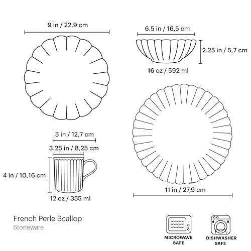 Lenox French Perle Scallop White Stoneware 4-Piece Dinnerware Set for 1 - color: White, style: 4-Piece Place Setting White