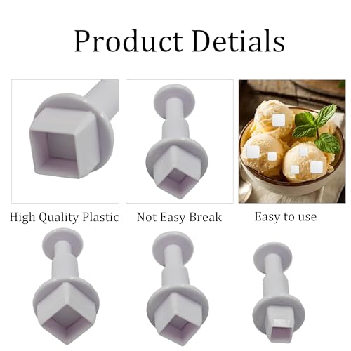 pson 3Pcs Plunger Cookie Cutter Set, Mini Plastic Biscuit Molds for Cake Decorating, Baking, Fondant, and DIY Crafts(Square) - size: Square