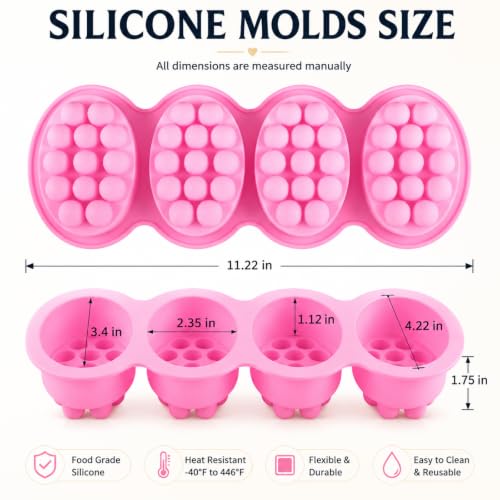 SJ Massage Bar Soap Mold Set, 2-Pack 4-Cavity Silicone Soap Mold - color: Pink+Rose Red / 3D Hair Comb