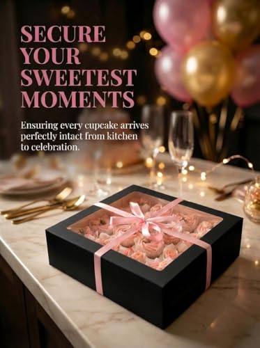 Bakepacker Auto-pop up 12 Cupcake Boxes, Black, 6-Packs - color: Black,6