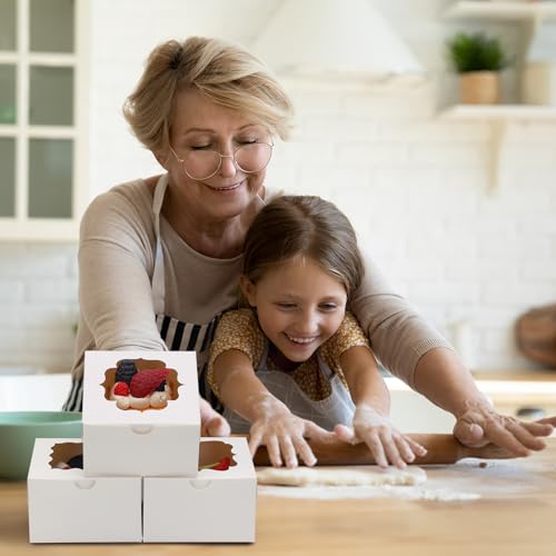 TOMNK 150pcs Small Cookie Boxes with Window, 4x4x2.5In Small Bakery Boxes - color: White