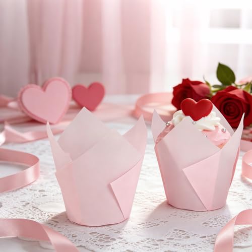 250Pcs Tulip Cupcake Liners,Parchment Paper Cupcake Liner in Standard Size - color: Pink
