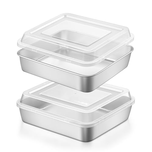 LIANYU 8 x 8 Square Baking Pan with Lid, 8 Inch Stainless Steel Cake Pan - size: 8 x 8 Inch