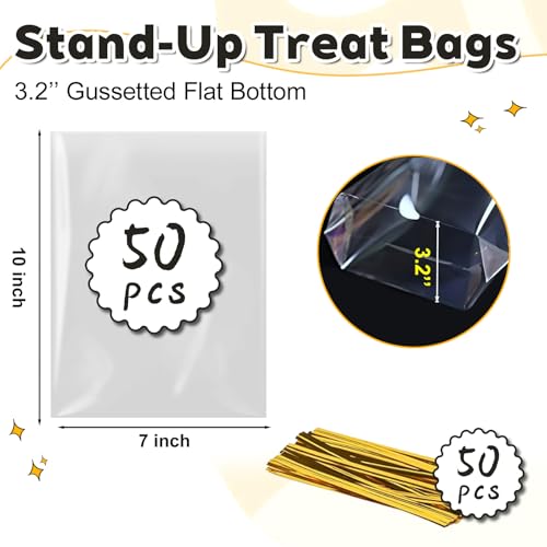PigPotParty Cellophane Treat Bags 7x10 Inch, 50 Pack, Clear Goodie Bags - color: 7x10 Inch (Pack of 50)