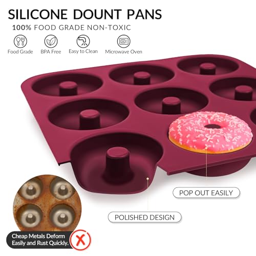 Large Silicone Donut Pan for Baking,9 Cavity Non-Stick Food Molds - color: Claret Red