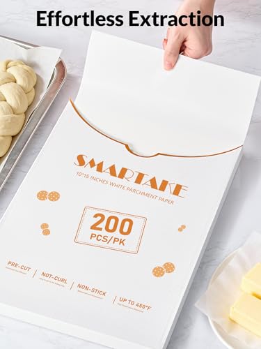 SMARTAKE 200 Pcs White Parchment Paper Sheets, 10x15 Inches, Non-Stick - size: 10" x 15"-200 Pcs