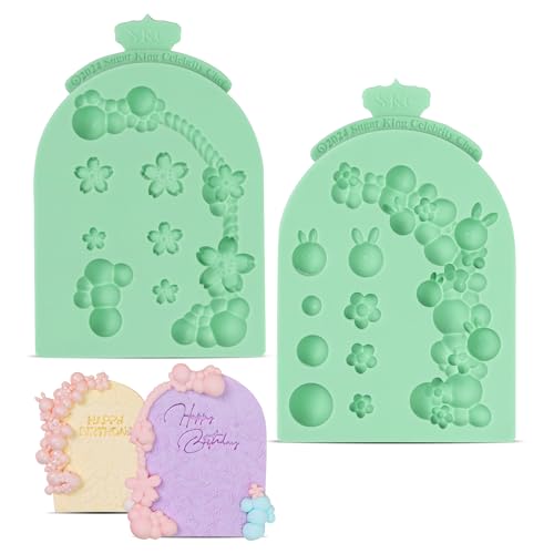 KALAIEN 2 PCS Pearl Bubbles Ball Fondant Molds, Pearl Borders Silicone Mold - color: Rabbit+Flower