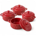 Mini Cocotte Set of 4, 14 oz Ceramic Casserole Dishes with Lids - color: Cherry Red