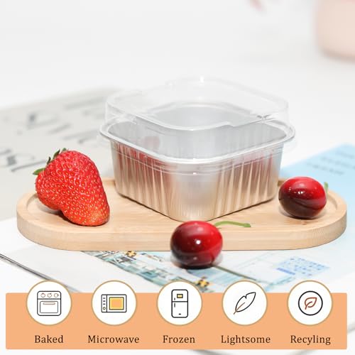 50 Pack 5oz Mini Square Cake Pans with Lids, Silver - color: Silver, size: Square