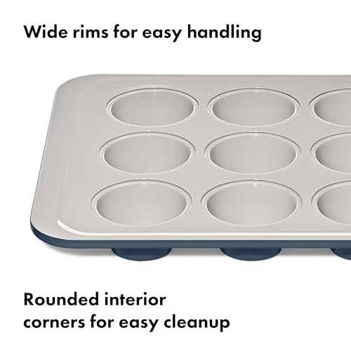 OXO Good Grips Non-Stick Pro Ceramic Coated Metal Bakeware, 12 Cup Muffin - color: Storm Blue, size: Muffin Pan