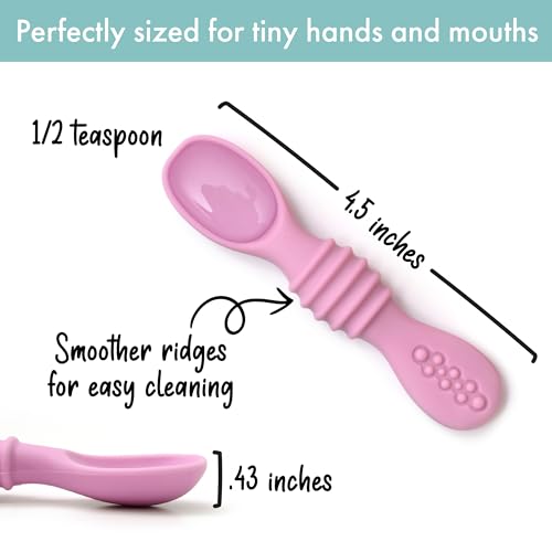 PrimaStella Silicone Chew Spoon Set for Babies and Toddlers | Safety Tested | BPA Free | Baby Spoon 6 Pack (Pink/Purple) - color: Pink/Purple