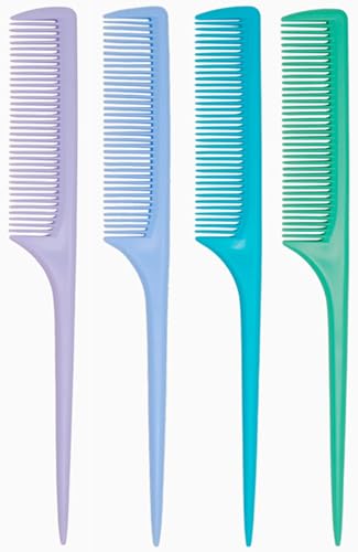 4 Pcs Rat Tail Comb Set for Women -Fine Tooth Styling comb with Pick, Anti-Static Heat Resistant Teasing Comb,Professional Hair Parting Tools for Smooth Detangling, Updos & Salon-Perfect Hairstyles. - color: Light purple-Baby blue-Blue-Green