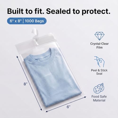6" X 8" Self-Sealing Cellophane Bags (1000 Count) Clear - size: 6" X 8"