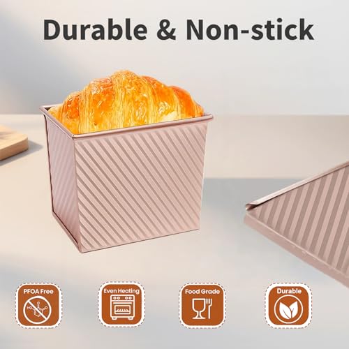 Mini Pullman Loaf Pan with Lid, 2-Pack 4 Inch Square Pan, Gold - color: Gold