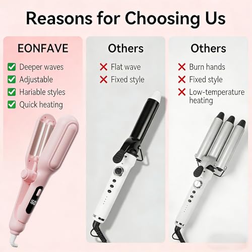 1&1.25 Inch Hair Crimper for Women - Curling Iron Waver Hair Tool to Adjustable Groove - Rizadora para Cabello - Anti-Scald Tech Hair Waver - Ionic Ceramic Coating for Long-Lasting,Fast Heating,Pink - color: Pink