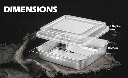 Leonyo Non-Toxic 8x8 Stainless Steel Square Cake Baking Pan With Lid,2 Pack - size: 8x8IN