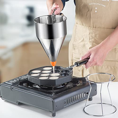 40oz Pancake Batter Dispenser, Stainless Steel Cake Dispenser with 4 Caliber Funnel & Stand, Baking Tools for Pancakes, Cupcakes & Baked Goods - size: 40oz