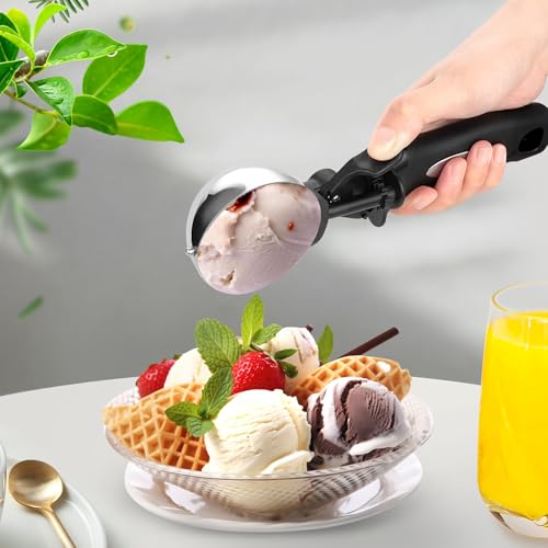 Ice Cream Scoop with Trigger, 6 Tbsp Cookie Scoop for Baking, 3 Oz Cookie dough Scooper, Large Ice Cream Scooper, Stainless Steel Portion Scoop, 90 ml - size: 6 tsp (70 mm)
