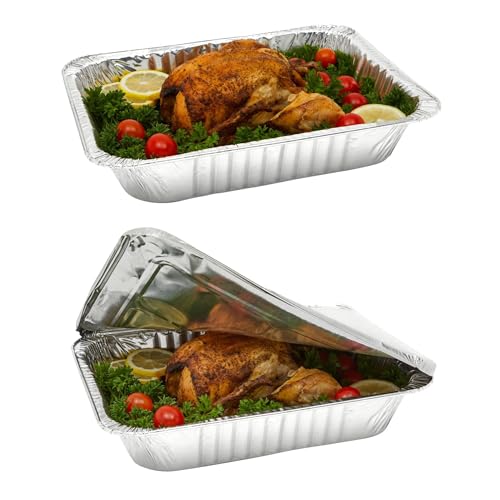 Aluminum Pans With Lids 9x13 [10 Sets] Aluminum Foil Pans Trays With Lids - Half Size Tin Foil Disposable Pans For Baking, Cake Serving Dishes, Roasting, Heating, Serving & Lining Steam-Table Trays - size: 10 Pack with Lids