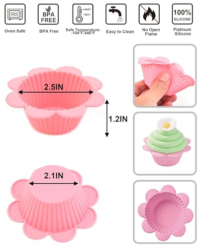 24 Pcs Silicone Muffin Liners with Tabs, Reusable Cupcake Liners for Steel Muffin Pan, Non-Stick Baking Cups (24Pcs-6Colors)