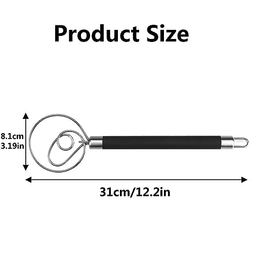 Stainless Steel Dough Whisk for Dutch Bread with Rubber Anti-slip Handle Manual Dough Mixer Pastry Blender Whisking Tools for Baking - 12 inch