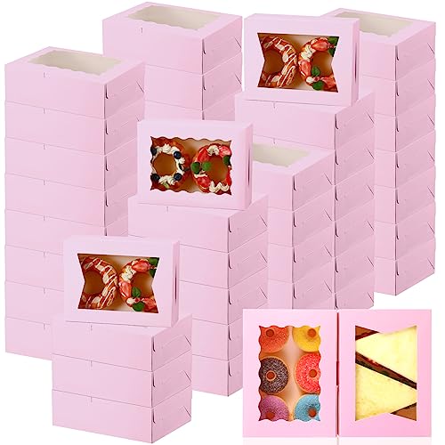 TaoBary 100 Pcs Cookie Bakery Boxes with Window 8x6x2.5,2 Style Bake, Pink - color: Pink