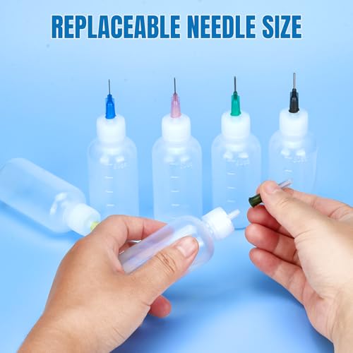 6pcs 50ml Glue Applicator Bottles Squeezable Plastic Liquid Bottle Needle Tip Squeeze Bottle Blunt Needle Oiler and Storage Caps14G 16G 18G 20G 22G for Crafts, DIY, and Repairs