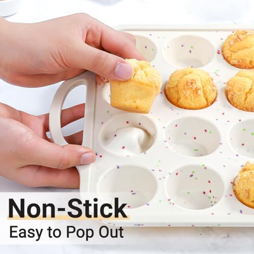 FUNBAKY Silicone Mini Muffin Pan, Metal Reinforced Frame 24 Cups Nonstick Mini Cupcake Pans with Handles Easy to Move for Baking Muffin, Cupcake, Egg Bites Oven Safe, Silicone Molds 2 Pack Confetti - size: Mini 24-Cup: 2pcs