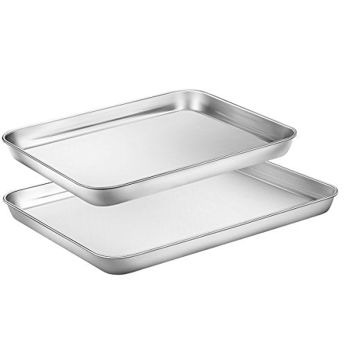 Cookie Sheets for Baking, Stainless Steel Baking Sheet Cookie Sheet, 10/12 Inch Toaster Oven Pans Set of 2, Dishwasher Safe & Mirror Finish & Rust Resistant