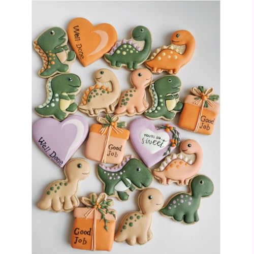 12 Pcs Dinosaur Cookie Cutters, Footprint, Eggs,Brontosaurus, Camarasaurus, Stegosaurus, Thiceratops Stainless Steel Cookie Cutters for Baking (Dinosaur) - color: Dinosaur