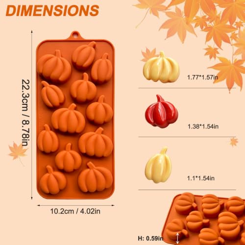 3 Pack Pumpkin Silicone Molds, 3 Sizes Mini Pumpkin Shaped Chocolate Candy Molds Food Grade Silicone Ice Cube Molds for Fall Festival Thanksgiving Halloween Baking, Jelly, Soap, Wax Melts - color: Pumpkin