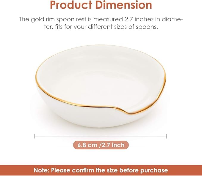 Boao 2.7 Inches Mini Ceramic Spoon Rests, Gold Rim Kitchen Spoon Rests, Mini Cooking Season Soup Holder for Stove Top Countertop, Teaspoon Rest, Coffee Stir Rest (white, 4 Pieces) - color: White