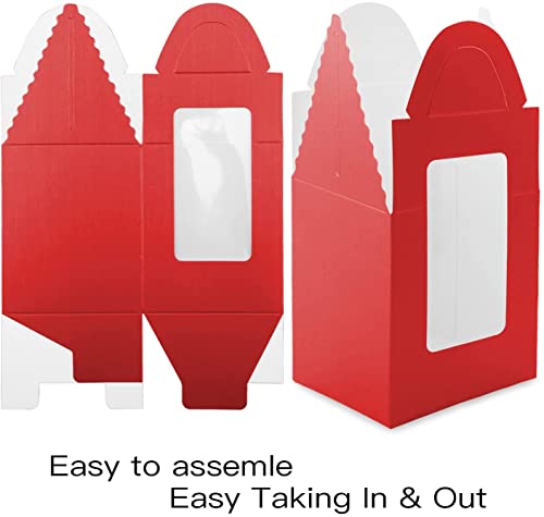 Cupcake Boxes, 30 Pcs Single Cupcake Boxes Individual Cupcake Containers Muffins Cupcake Carriers Holder Kraft Pastry Containers with Insert Window & Handle for Wedding Birthday Parties (Red) - color: Red