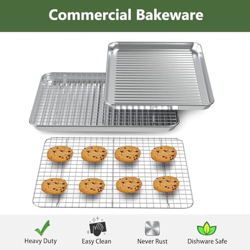 Half Baking Sheet Pan Cooling Rack Set, Stainless Steel 2 Pans + 2 Racks - size: 18" X 12" X 1"