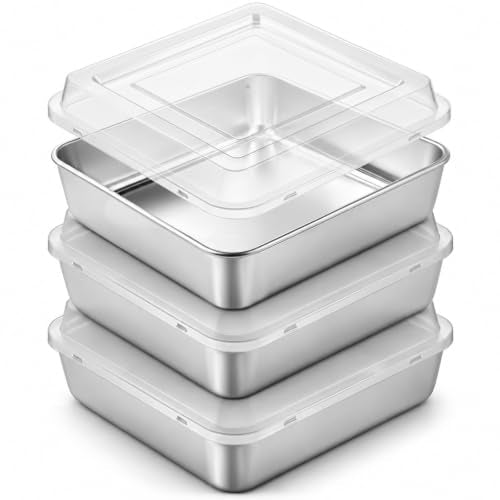 8x8 Stainless Steel Baking Pan with Lids Square Brownie Cake Pan Set of 3